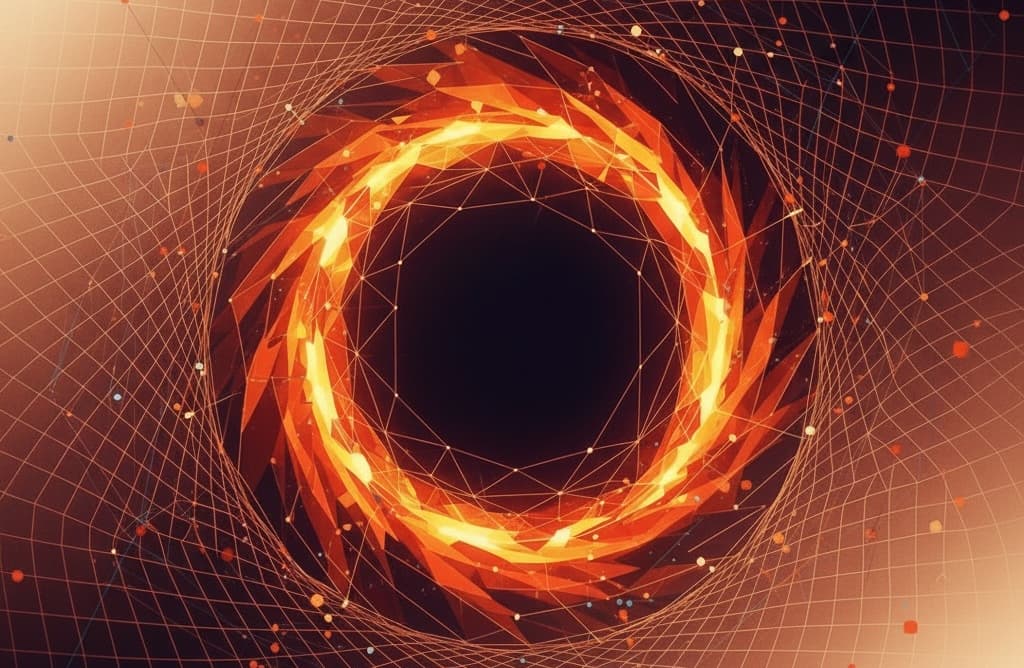 Abstract visualization of a glowing orange vortex with grid-like spacetime distortion